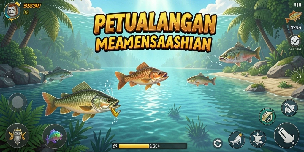 Gameplay 333V menampilkan aksi memancing yang seru dan menarik.