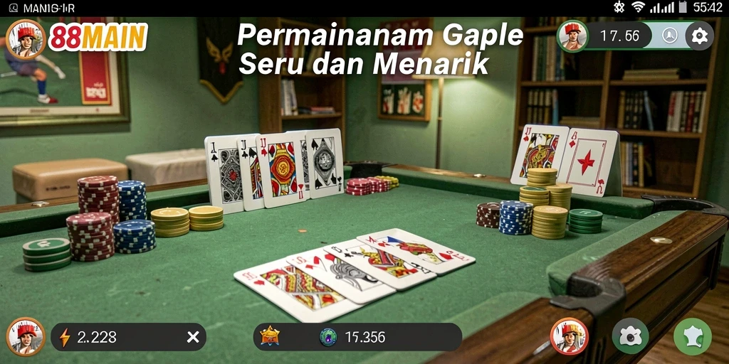 Screenshot utama menunjukkan permainan Gaple yang seru dan kompetitif.