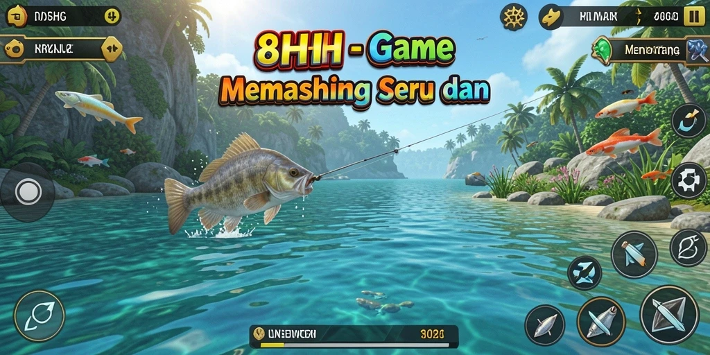 Tampilan gameplay 8HHH yang menakjubkan saat memancing di danau.