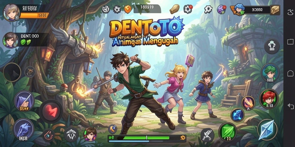 Tampilan gameplay DENTOTO yang penuh warna dan dinamis.