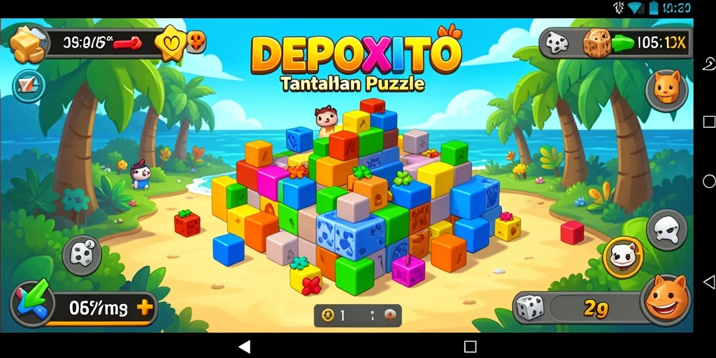 Tampilan gameplay DEPOXITO dengan berbagai jenis teka-teki.