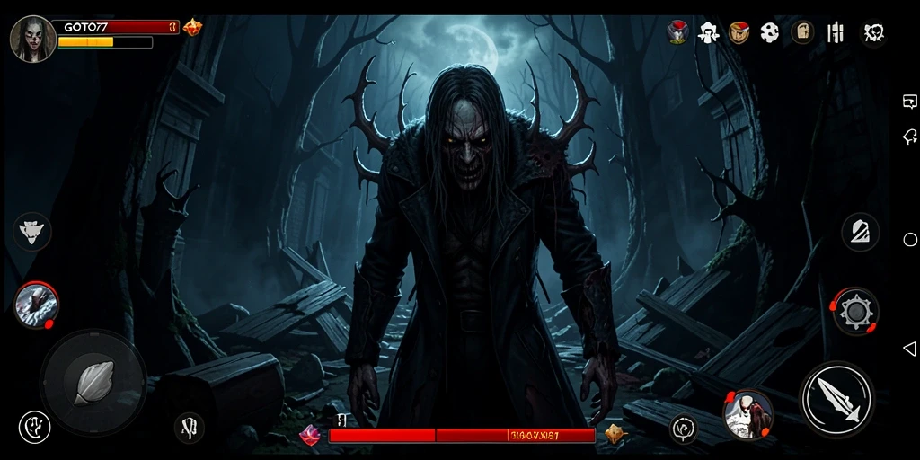 Screenshot gameplay GOTO77 dengan suasana gelap dan menegangkan.