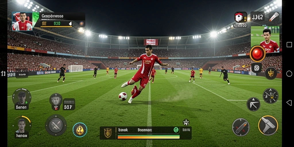 Screenshot gameplay JJ62 menampilkan aksi sepak bola yang mendebarkan.