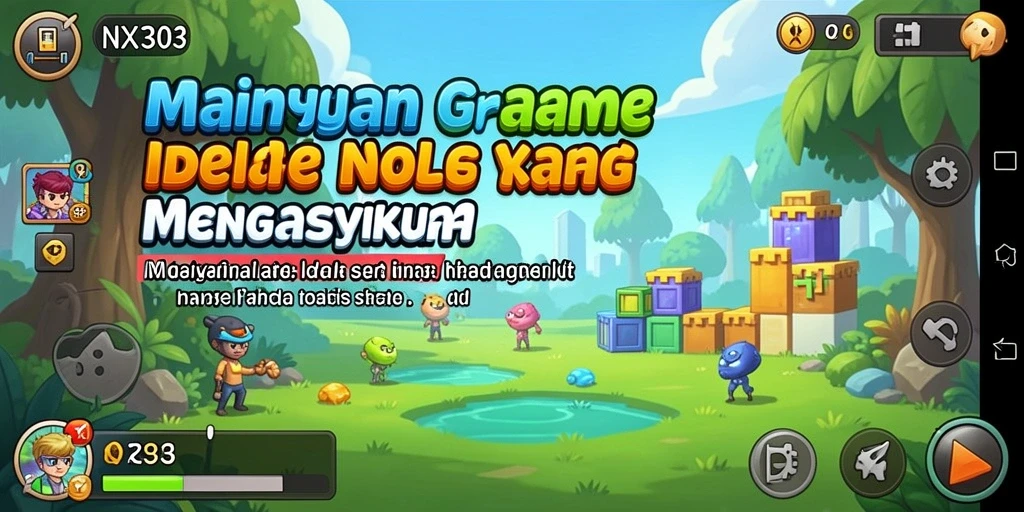 Screenshot utama NX303 menampilkan gameplay Idle yang penuh warna dan menarik.