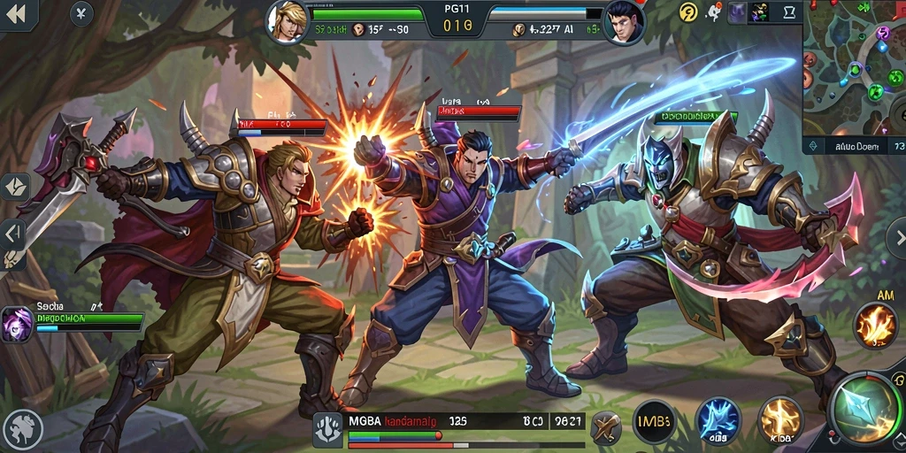 Screenshot utama PG11 menampilkan pertarungan epik antar karakter di arena.