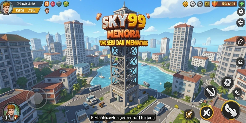 Tampilan gameplay <strong>SKY99</strong> saat mempertahankan menara dari serangan musuh.