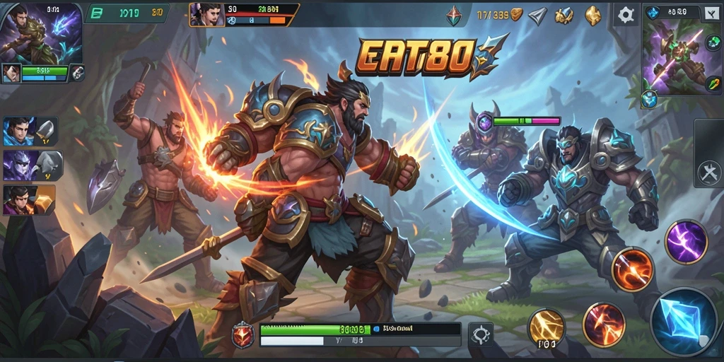 Screenshot utama TOTO80 menampilkan aksi pertarungan MOBA yang seru.