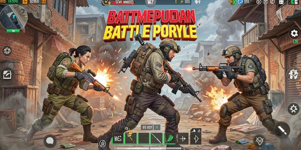Screenshot W67 menampilkan aksi seru dalam pertempuran Battle Royale.