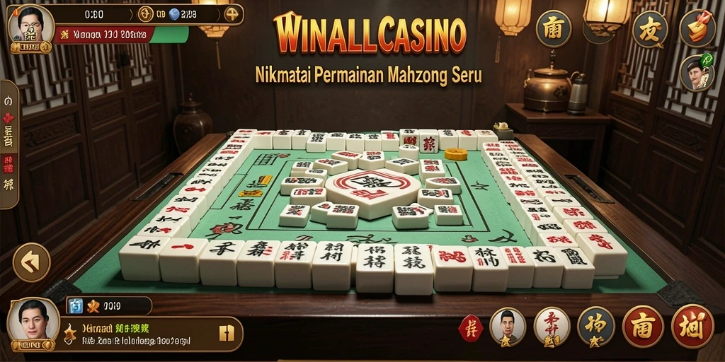 Screenshot gameplay menarik dari WINALLCASINO yang menunjukkan permainan Mahjong.
